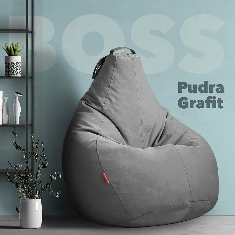 Серое кресло-мешок из вельвета Босс Пудра, Графит превью 5